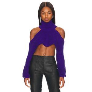 Revolve Camila Coelho Wool Blend Purple Azalia Cold Shoulder Mock Neck Sweater
